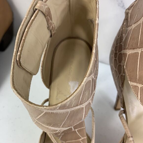 Diesel Heels Stilettos Size 39 8.5 Leather Embossed Croc Beige Open Toe Womens - Picture 6 of 14